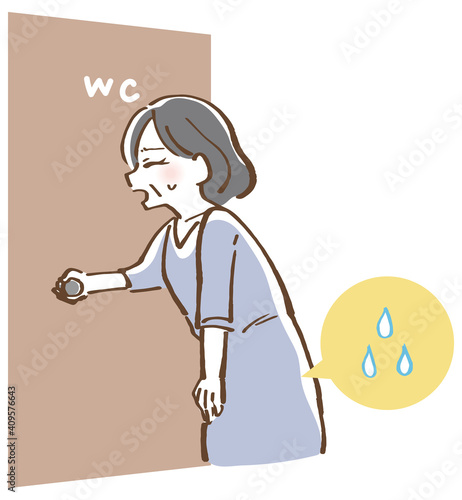 尿意をもようする女性　尿漏れ　イラスト
