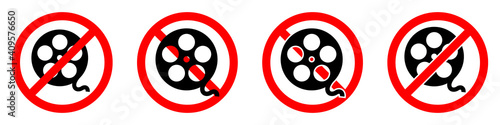 Movie viewing is forbidden. Movie ban icon. Cinema is prohibited. Vector illustration.