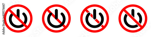 No power button. Power ban icon. On, Off is prohibited. Vector illustration.