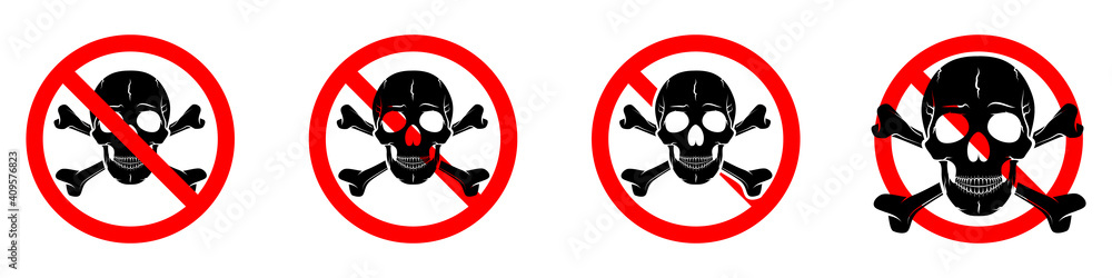 Stop sign with skull and crossbones icon. Skull and crossbones is prohibited Stop sign with skull and crossbones icon. Skull and crossbones is prohibited