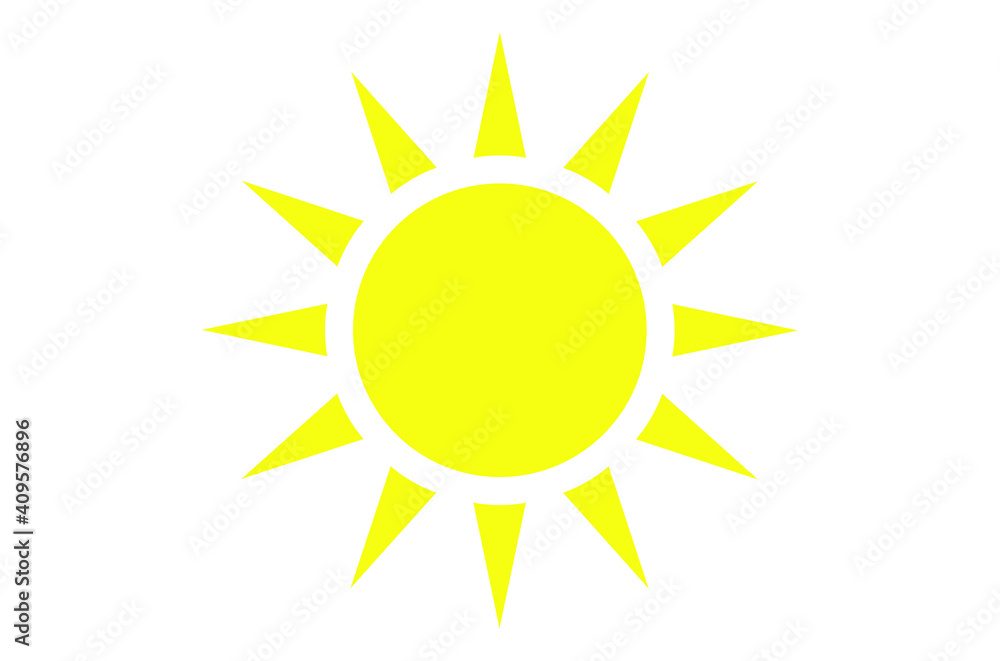 The sun icon, vector illustration. yellow sun silhouette on a white background. Flat design. The sun icon, vector illustration. yellow sun silhouette on a white background. Flat design.