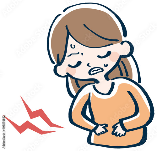 腹痛で悩む女性　イラスト