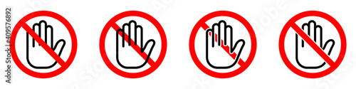 Stop or ban red round sign with hand icon. Touch with hands is prohibited