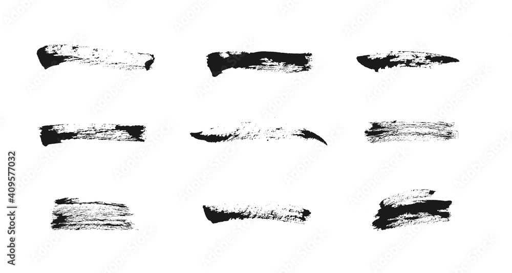 Ink brush strokes set. Freehand drawing elements. Vector grunge paintbrush collection