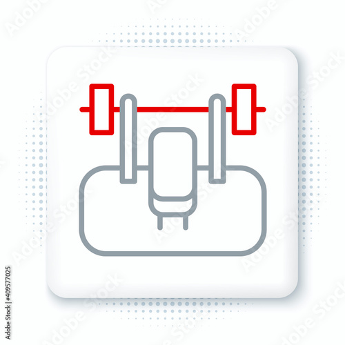 Line Bench with barbel icon isolated on white background. Gym equipment. Bodybuilding, powerlifting, fitness concept. Colorful outline concept. Vector.