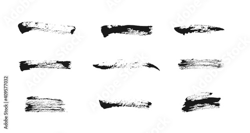 Ink brush strokes set. Freehand drawing elements. Vector grunge paintbrush collection