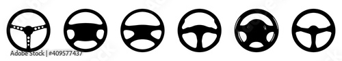 Car wheel icon. Set of different steering wheels. Black vector icon