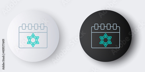 Line Jewish calendar with star of david icon isolated on grey background. Hanukkah calendar day. Colorful outline concept. Vector.