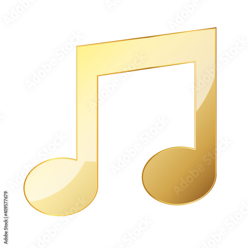 Music note icon. Gold music note icon. Vector illustration.