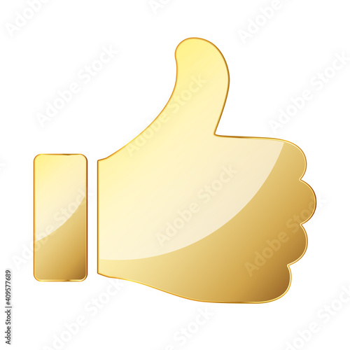 Gold thumb up icon. Vector illustration. Gold symbol of like