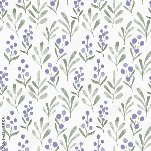 watercolor purple leaf floral wildflower seamless pattern