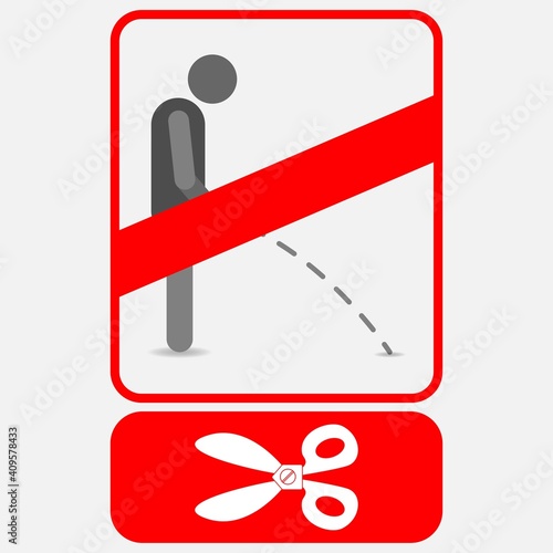 Icon of no Urinating or No Peeing Prohibited Sign and icon of scissors