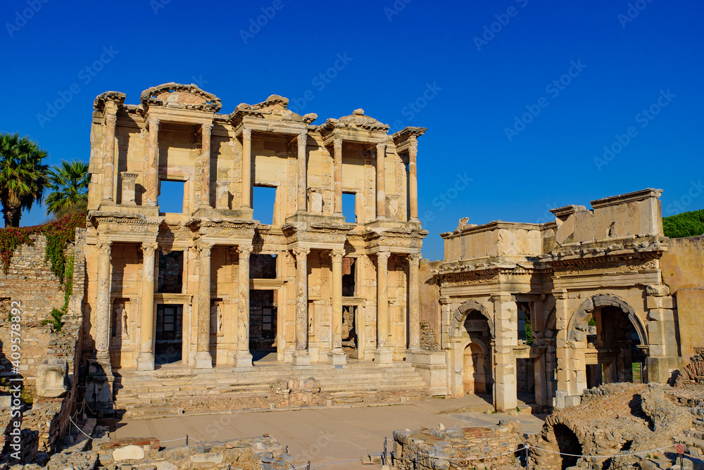 Library of Celsus, an ancient Roman building in Ephesus Archaeological Site, Turkey