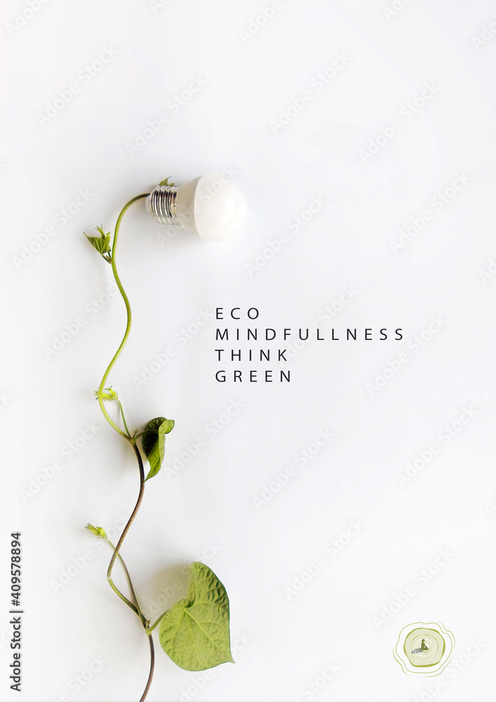 Energy saving eco lamp, made with green sprout and leaves,isolated on ...