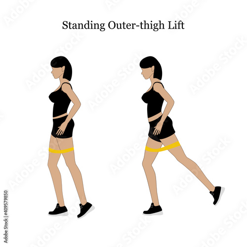 Standing outer thigh lift exercise with resistance band