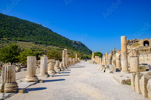 Fototapeta Naklejka Na Ścianę i Meble -  Curetes Street, one of the main streets of Ephesus Archaeological Site in Turkey