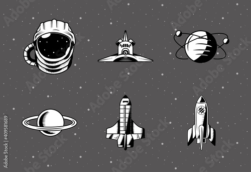 bundle of six space patches set icons