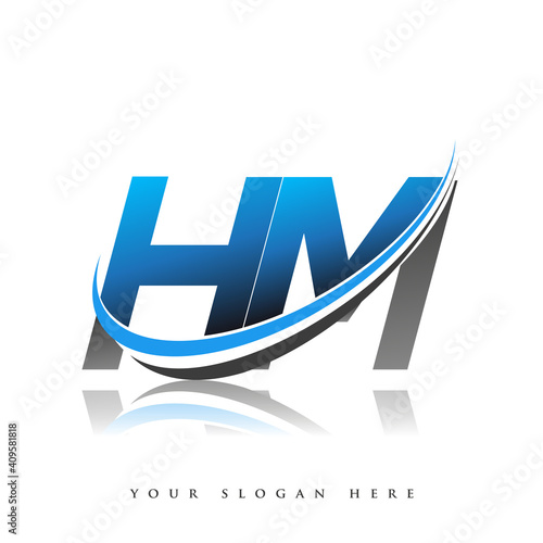 HM initial logo company name colored blue and black swoosh design, isolated on white background. vector logo for business and company identity.