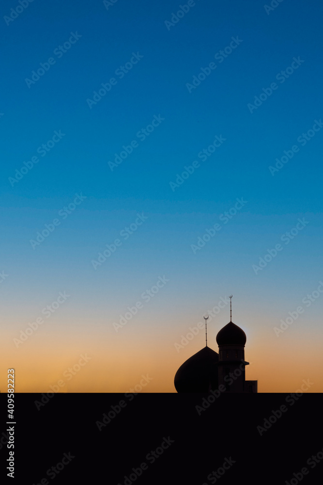 mosque dome at sunset background