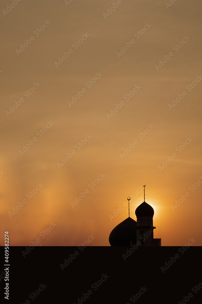 mosque dome at sunset background