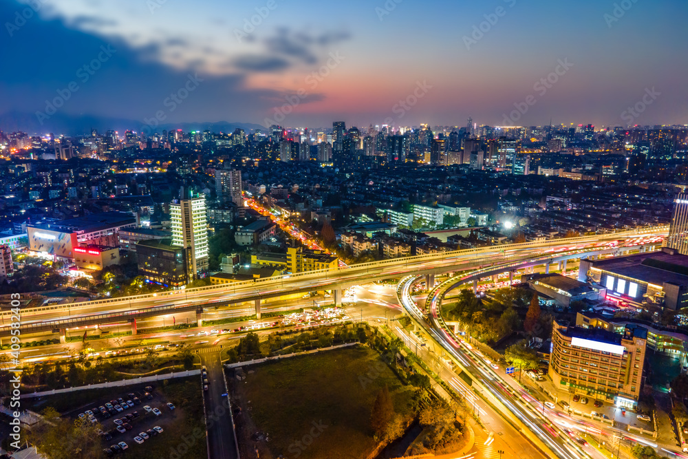 Aerial photography of Hangzhou, Zhejiang, city architecture landscape skyline panorama twilight Aerial photography of Hangzhou, Zhejiang, city architecture landscape skyline panorama twilight