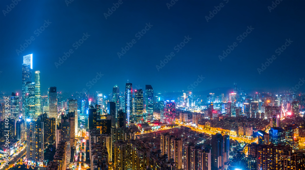 Fototapeta premium Aerial photography Guangzhou CBD architectural landscape skyline twilight