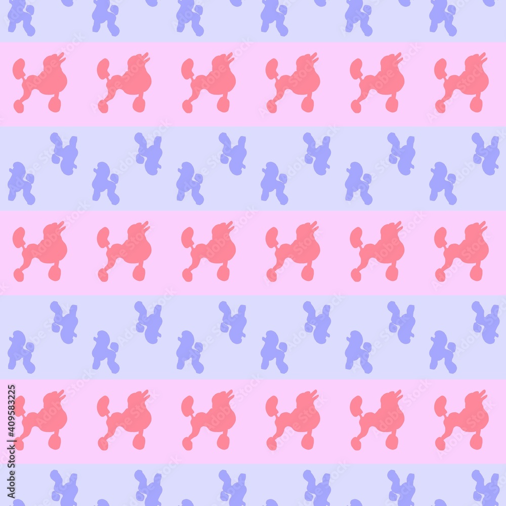 Dog endless pattern. Childish seamless ornate of soft pink and blue contour dogs design elements, page decoration. Stylized puppy poodle. Animal vector illustration of dogs. Endless texture can be Dog endless pattern. Childish seamless ornate of soft pink and blue contour dogs design elements, page decoration. Stylized puppy poodle. Animal vector illustration of dogs. Endless texture can be