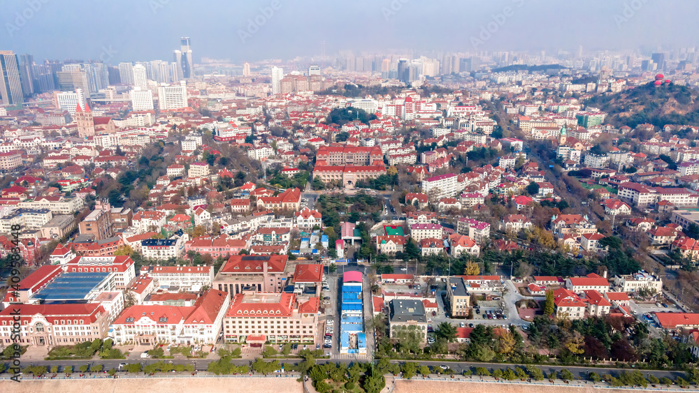 Aerial view of European architecture landscape in Qingdao old city