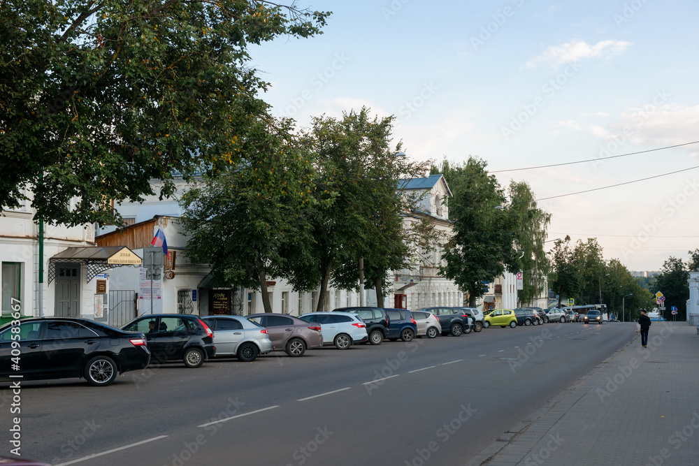 View of the Tchaikovsky street towards Volzhskaya embankment on a summer evening. Gold ring of Russia