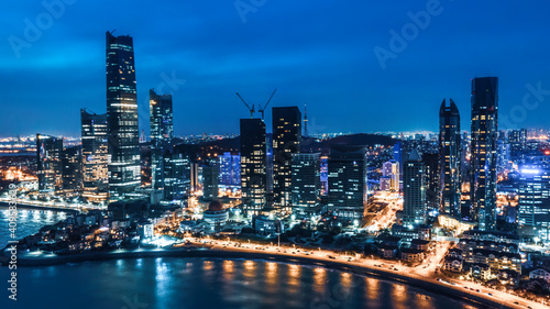 Night view of modern city buildings in Qingdao  China