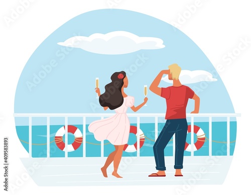 Man and woman on cruise liner drinking champagne
