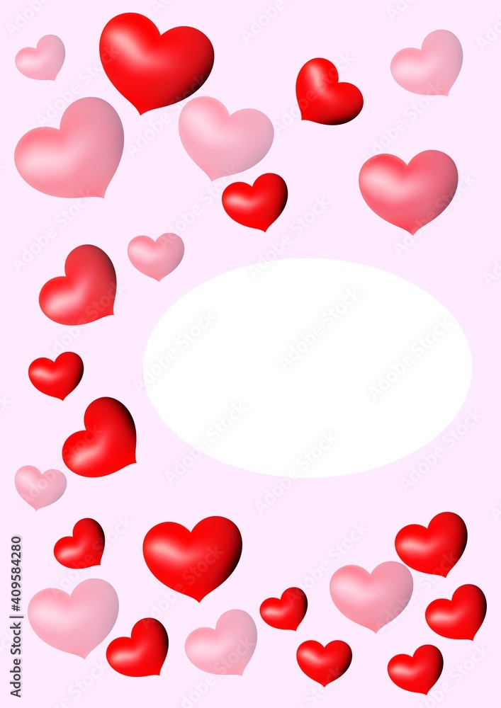 pink vertical postcard with red hearts. happy valentine's day. greeting card design. template.