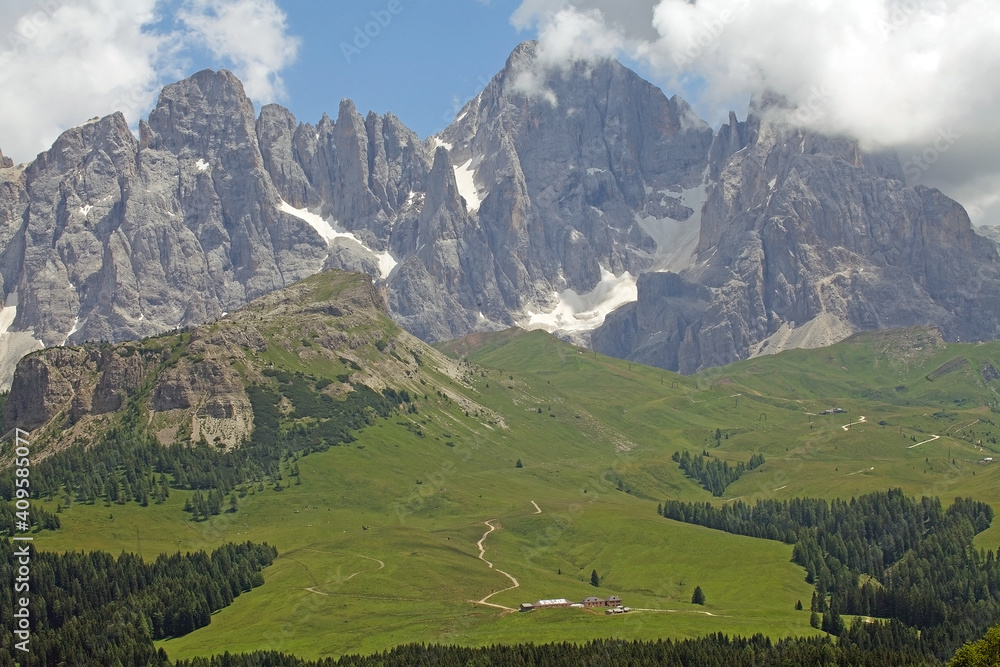 Pala group in the Dolomites, a mountain range in northeastern Italy