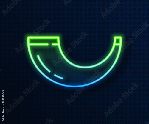 Glowing neon line Traditional ram horn, shofar icon isolated on blue background. Rosh hashanah, jewish New Year holiday traditional symbol. Vector.