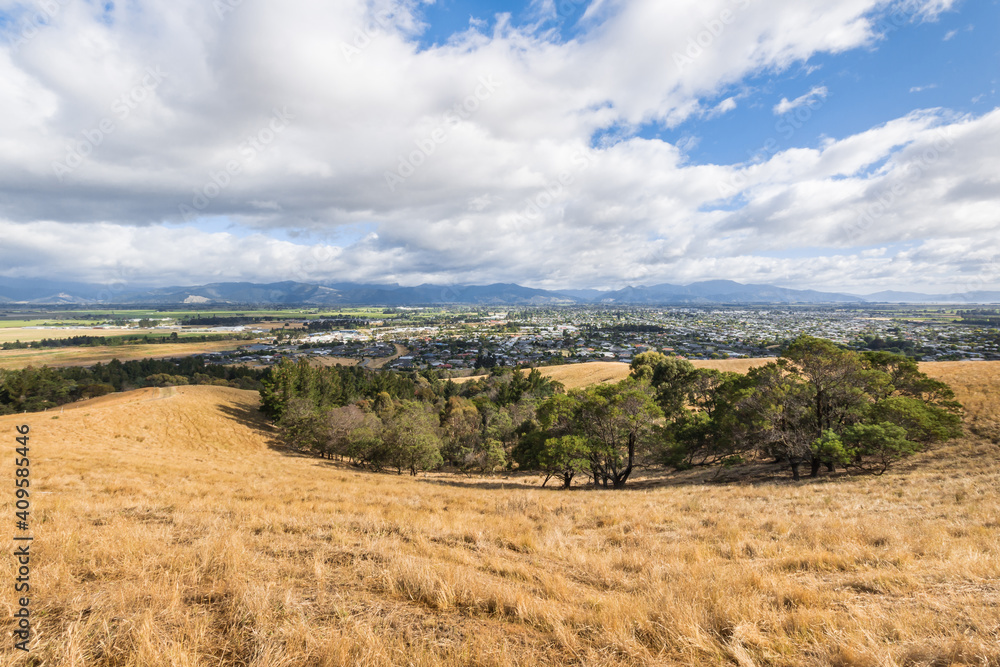 Blenheim town from Wither Hills, Marlborough, South Island, New Zealand
