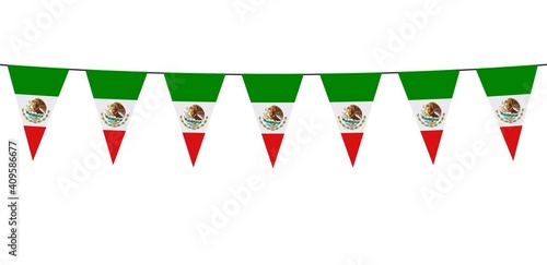 Garland banner in the colors of Mexico on a white background 