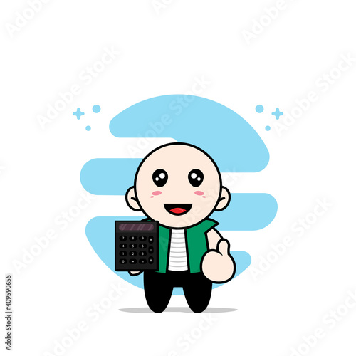 Cute men character holding a calculator.