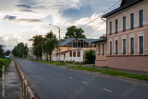 View of residential buildings on Lesnaya street in the city of Kostroma on a summer evening