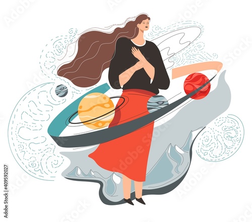 Female character in cosmos, mother nature vector