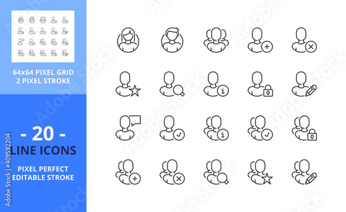 Line icons about user and avatar. Interface. Pixel perfect 64x64 and editable stroke