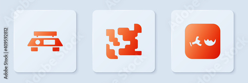 Set Gaseous, Electronic scales and Broken flask. White square button. Vector.