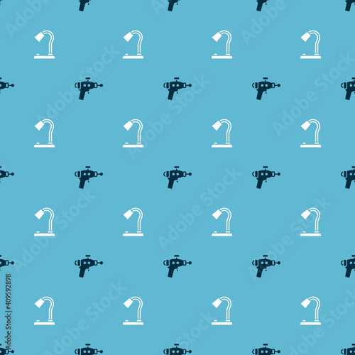 Set Ray gun and Table lamp on seamless pattern. Vector.