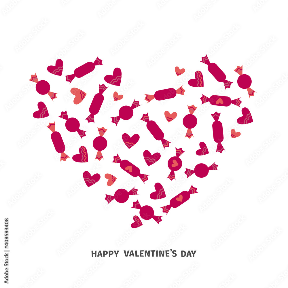 Valentine's day card. Hearts and candies on white background Valentine's day card. Hearts and candies on white background