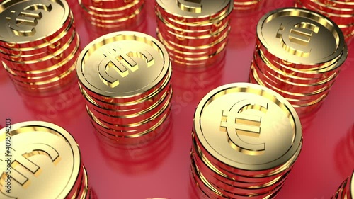 3d Looped animation of a stacks of euro sign gold coins.