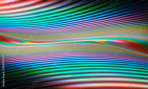 Abstract multi-colored surreal fractal lines landscape. Computer generated image. Fantastic rainbow linescape from fictional world. 3D rendering.