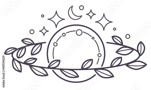Full moon with stars and wreath, fantasy planet