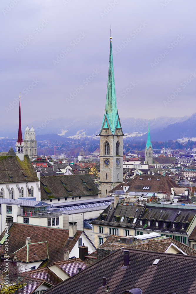 Panorama view to the old town of Zurich, Switzerland.