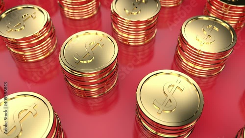 3d Looped animation of a stacks of dollar sign golden coins.