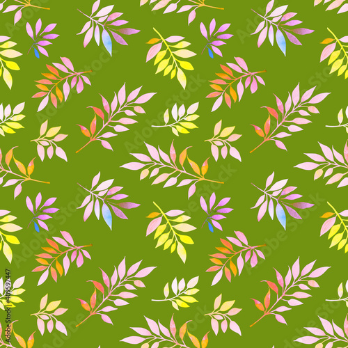 Hand-drawn seamless pattern with multicolored rainbow twigs