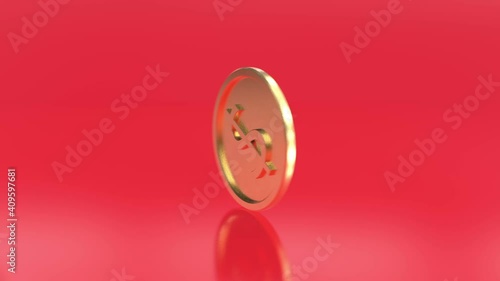 3d looped animation of dollar sign gold coin rotation.